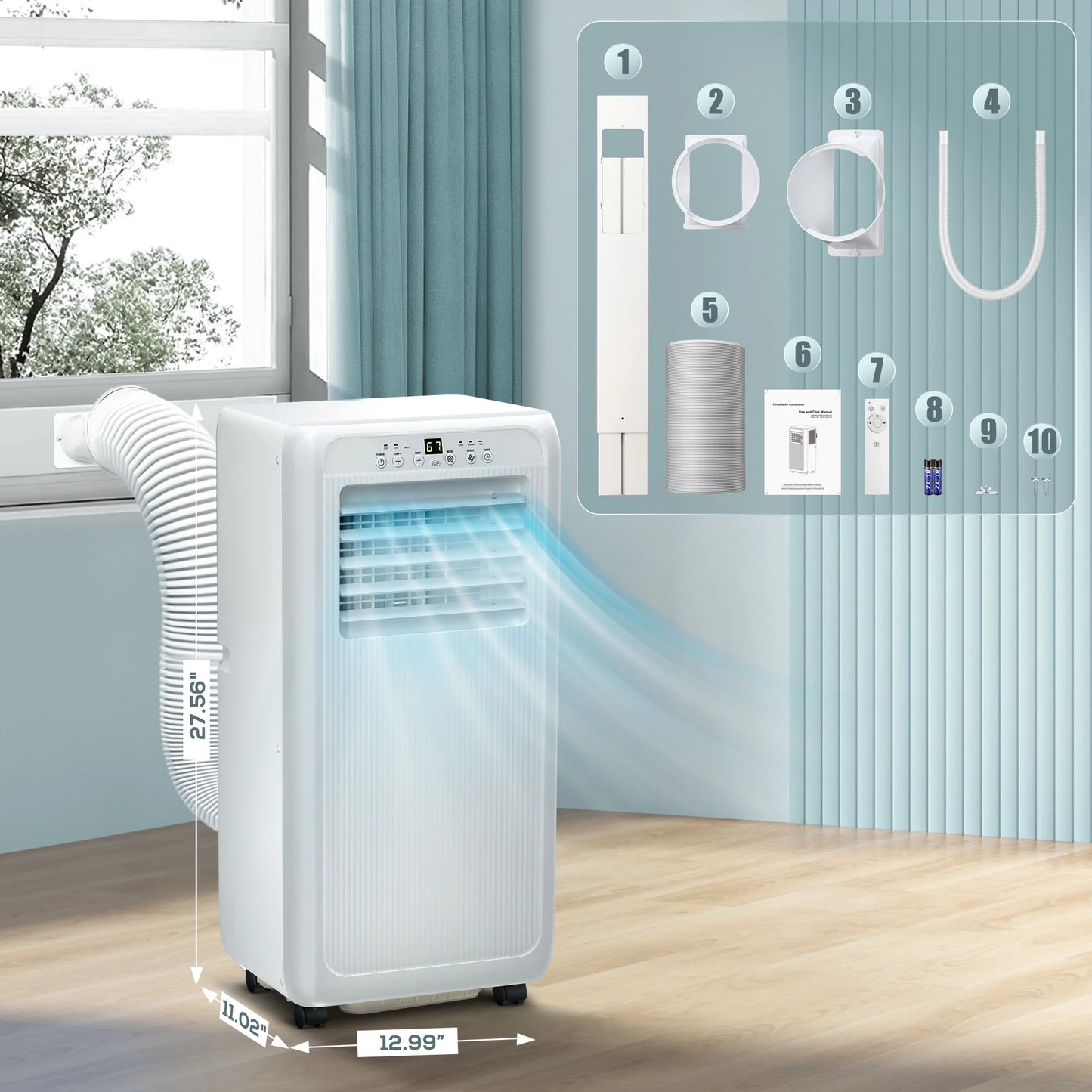 Auseo 5000BTU (8000 BTU ASHRAE) Portable Air Conditioner, 250 sq.ft  3 in 1 AC with 24-Hour Timer, Suitable for Families