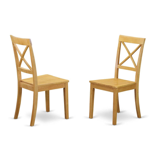 East West Furniture  Boston X-Back Chair for Dining Room with Wood Seat - Oak - Set of 2