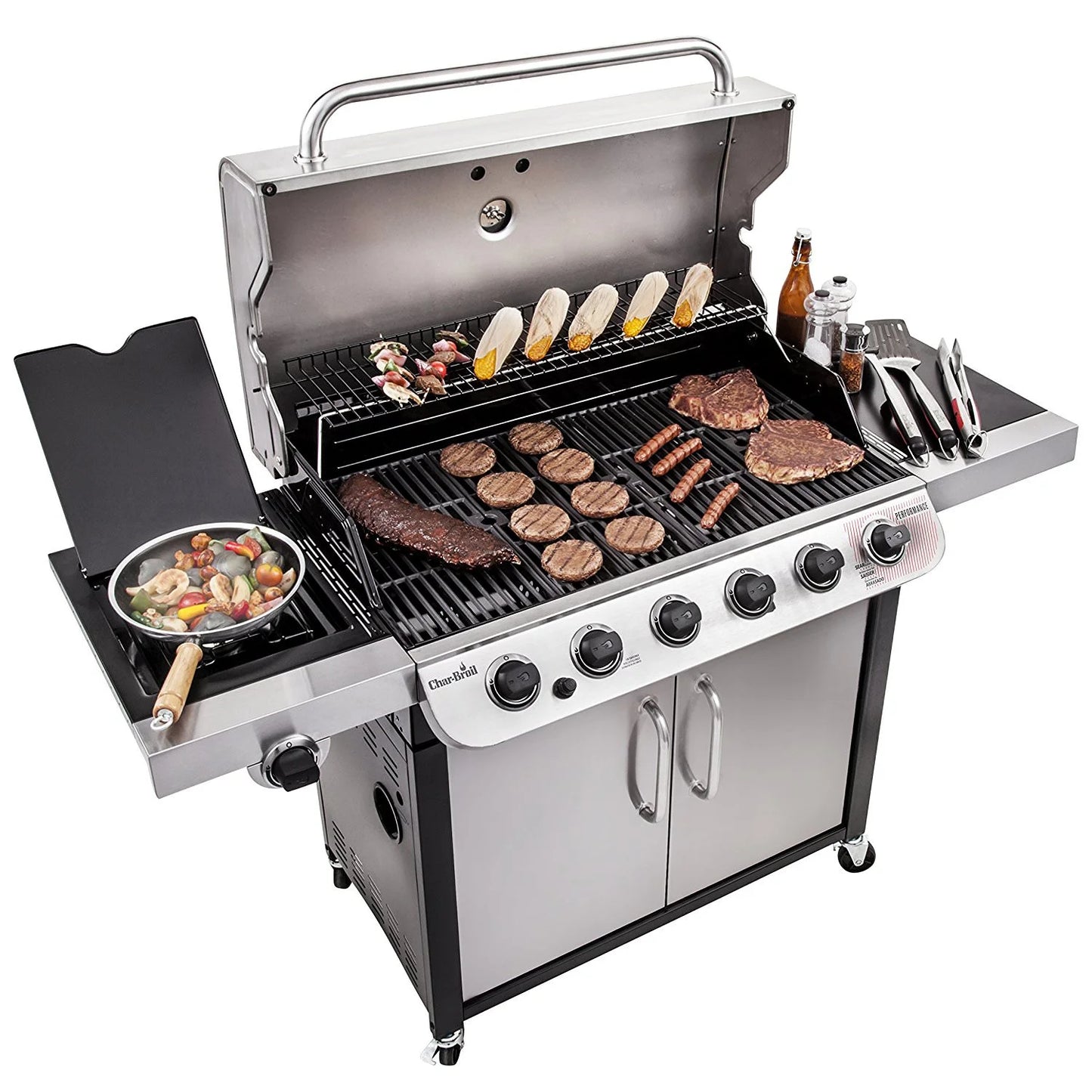 Charbroil Performance Series 6-burner Liquid Propane Gas Grill with Side Burner, Black & Stainless