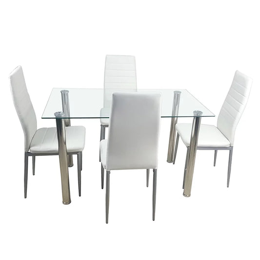 Dinner Table Set Tempered Glass Dining Table with 4 Pieces Chairs Dining Room Kitchen Furniture
