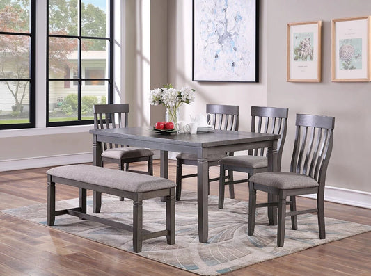 Unique Elegant Wood Design 6pc Dining Set Table 4x Side Chairs And Bench Cushioned Seats Oak Veneer Rubber wood Dining Room Furniture
