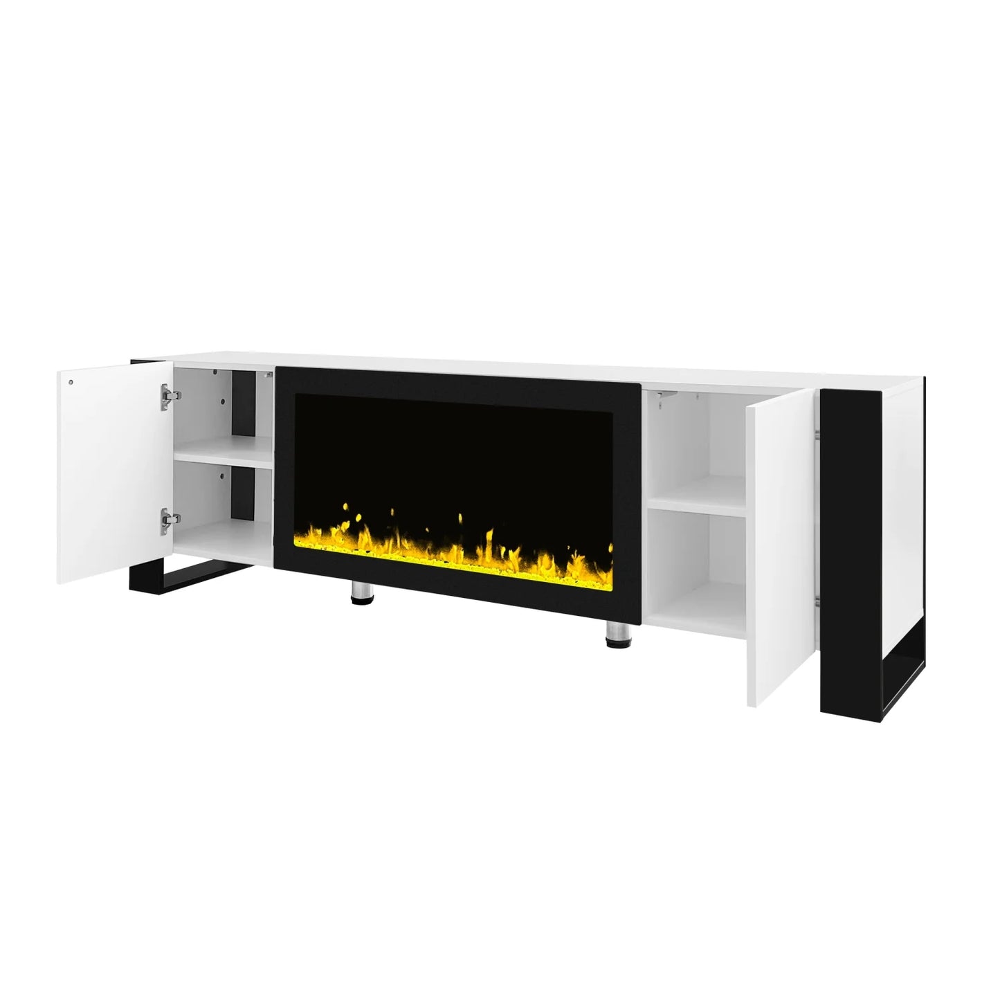 Churanty Fireplace TV Stand with 34" Electric Fireplace, High Gloss Entertainment Center with Storage Cabinet, Modern TV Console Media Cabinet for TVs Up to 75", White
